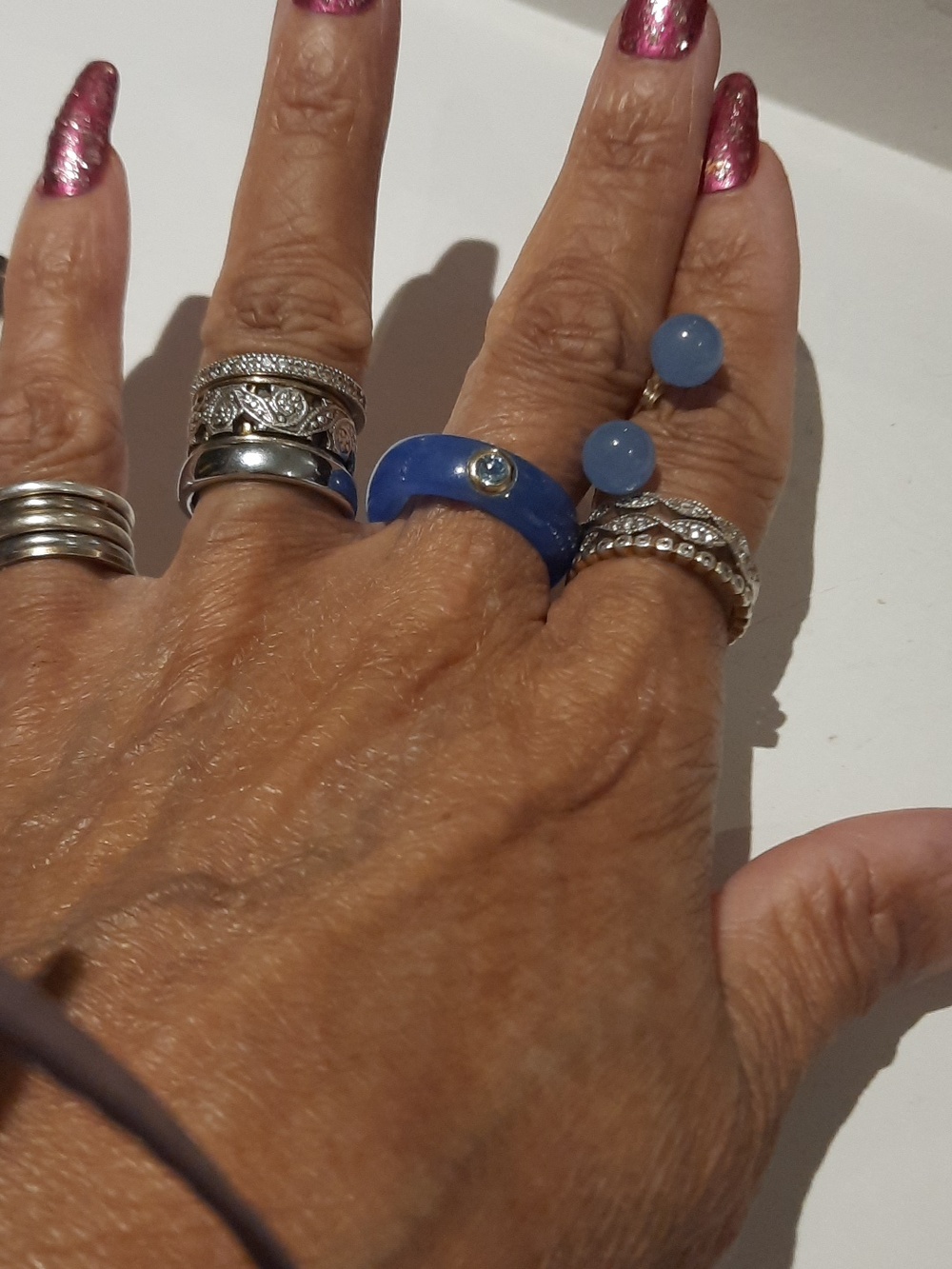 Genuine Solid 14K Yellow Gold Authentic Blue Jade Blue Topaz Ring Set Size 8